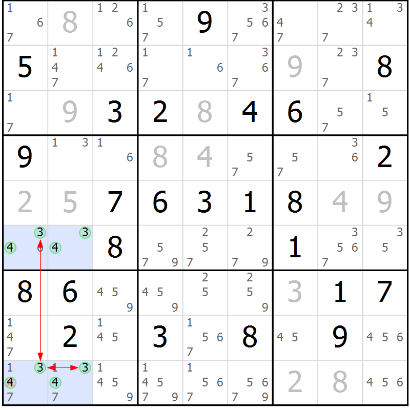 Position des candidats pour la solution de la Gr 62 page 65 du magazine de sudoku Maestro n° 100
