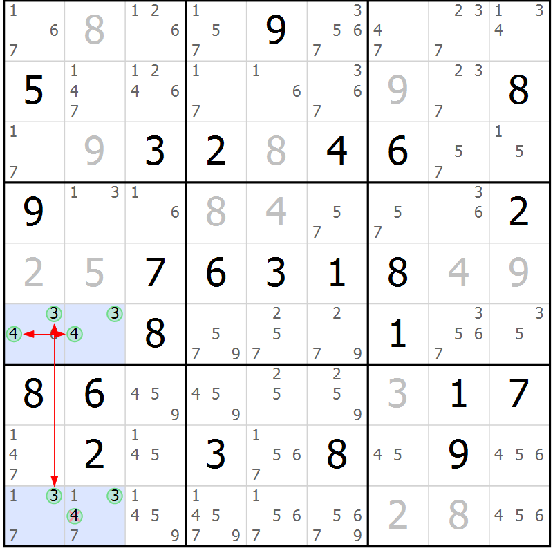 Position des candidats pour la solution de la Gr 62 page 65 du magazine de sudoku Maestro n° 100