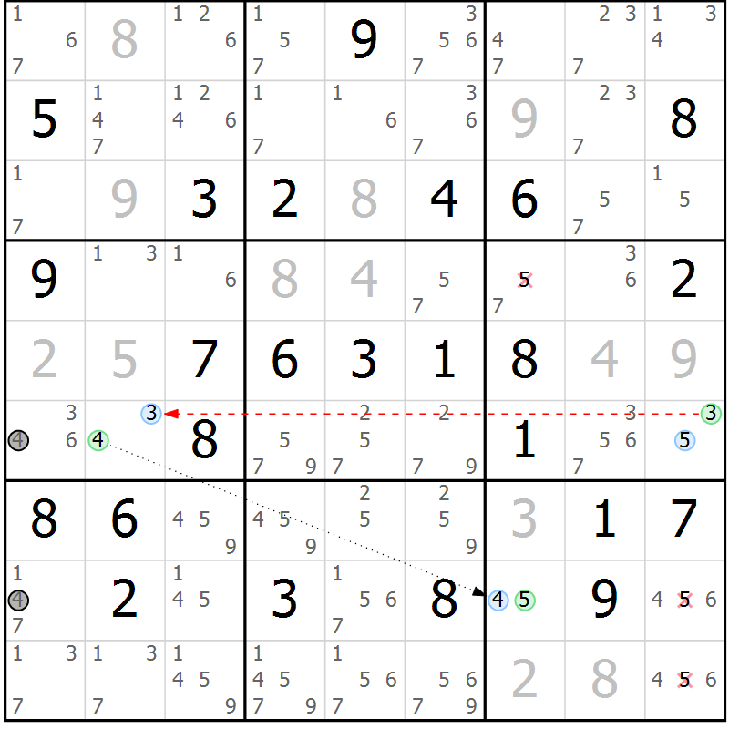 Position des candidats pour la solution de la Gr 62 page 65 du magazine de sudoku Maestro n° 100