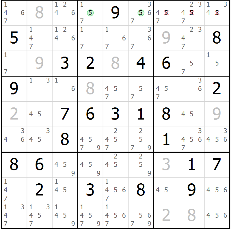 Position des candidats pour la solution de la Gr 62 page 65 du magazine de sudoku Maestro n° 100