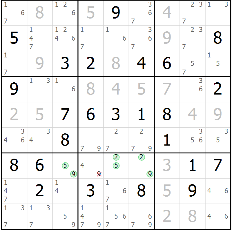 Position des candidats pour la solution de la Gr 62 page 65 du magazine de sudoku Maestro n° 100