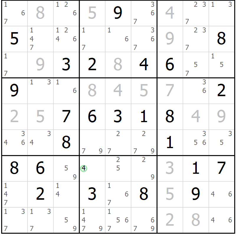 Position des candidats pour la solution de la Gr 62 page 65 du magazine de sudoku Maestro n° 100