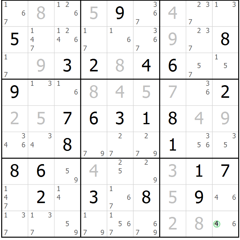 Position des candidats pour la solution de la Gr 62 page 65 du magazine de sudoku Maestro n° 100