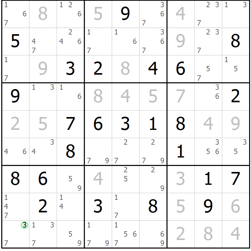 Position des candidats pour la solution de la Gr 62 page 65 du magazine de sudoku Maestro n° 100