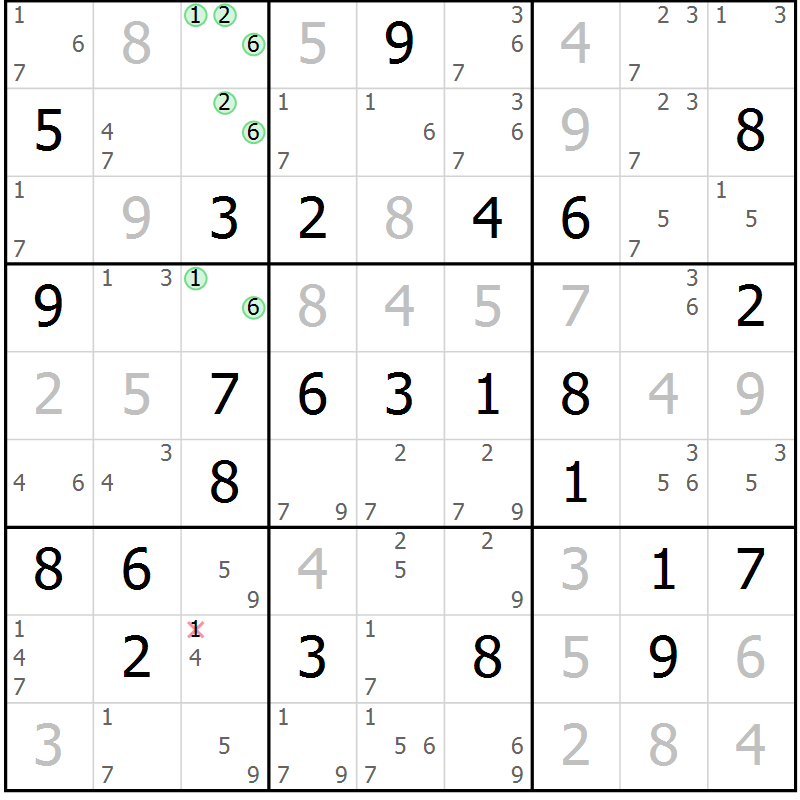 Position des candidats pour la solution de la Gr 62 page 65 du magazine de sudoku Maestro n° 100