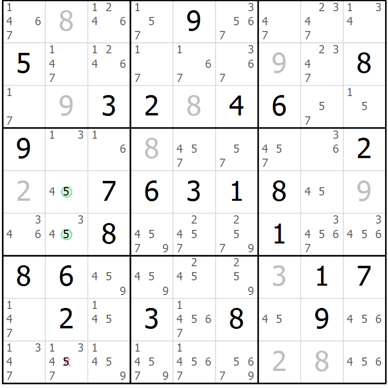 Position des candidats pour la solution de la Gr 62 page 65 du magazine de sudoku Maestro n° 100