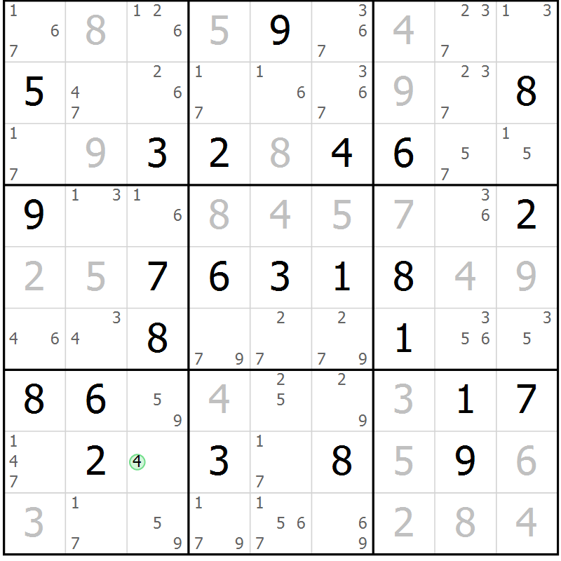 Position des candidats pour la solution de la Gr 62 page 65 du magazine de sudoku Maestro n° 100