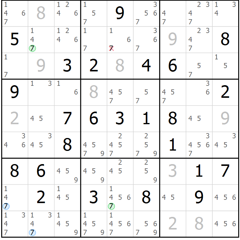 Position des candidats pour la solution de la Gr 62 page 65 du magazine de sudoku Maestro n° 100