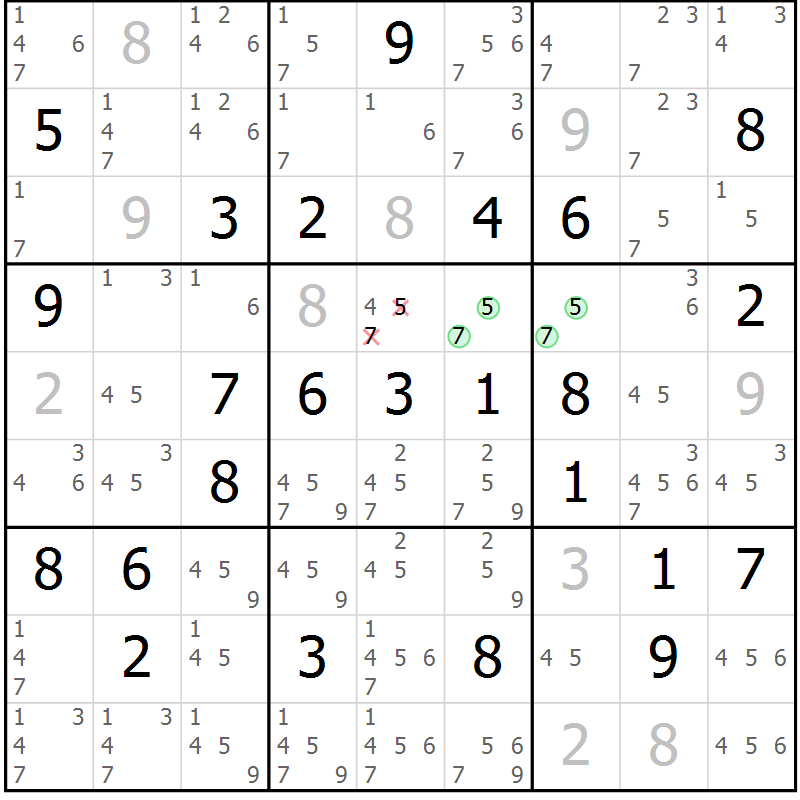Position des candidats pour la solution de la Gr 62 page 65 du magazine de sudoku Maestro n° 100