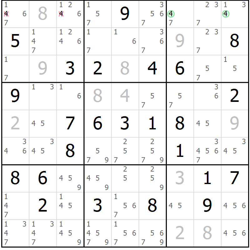 Position des candidats pour la solution de la Gr 62 page 65 du magazine de sudoku Maestro n° 100