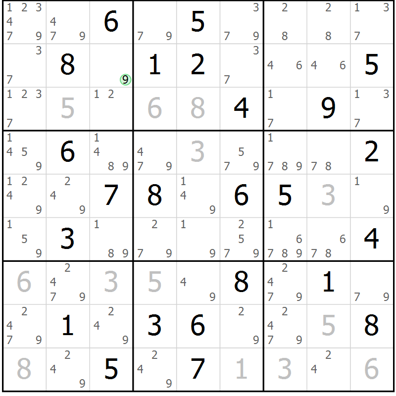 Position des candidats pour la solution de la Gr 63 page 66 du magazine de sudoku Maestro n° 100