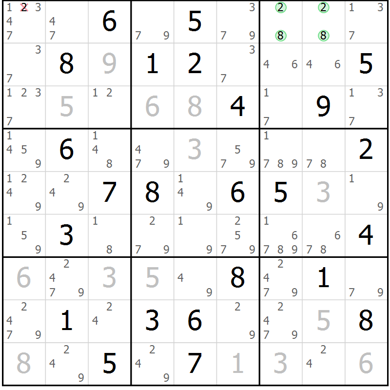 Position des candidats pour la solution de la Gr 63 page 66 du magazine de sudoku Maestro n° 100