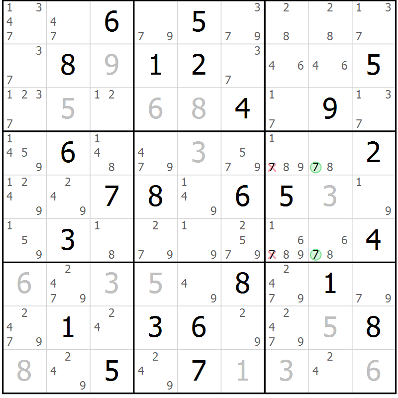 Position des candidats pour la solution de la Gr 63 page 66 du magazine de sudoku Maestro n° 100