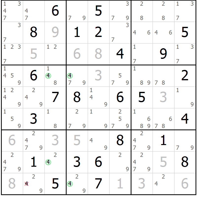 Position des candidats pour la solution de la Gr 63 page 66 du magazine de sudoku Maestro n° 100