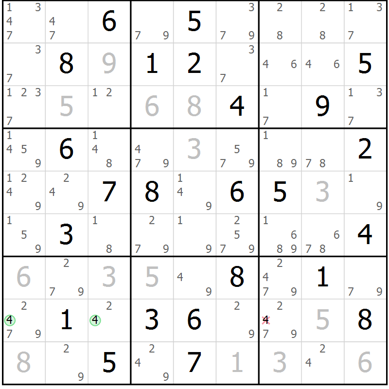 Position des candidats pour la solution de la Gr 63 page 66 du magazine de sudoku Maestro n° 100