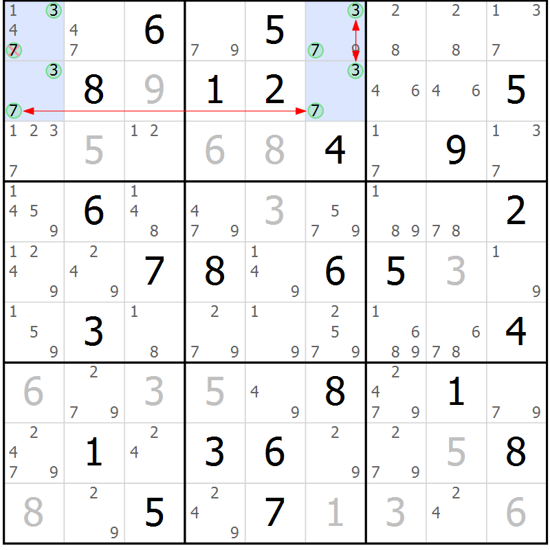 Position des candidats pour la solution de la Gr 63 page 66 du magazine de sudoku Maestro n° 100