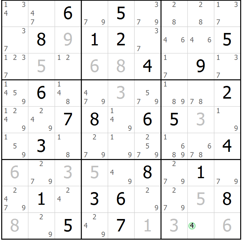 Position des candidats pour la solution de la Gr 63 page 66 du magazine de sudoku Maestro n° 100