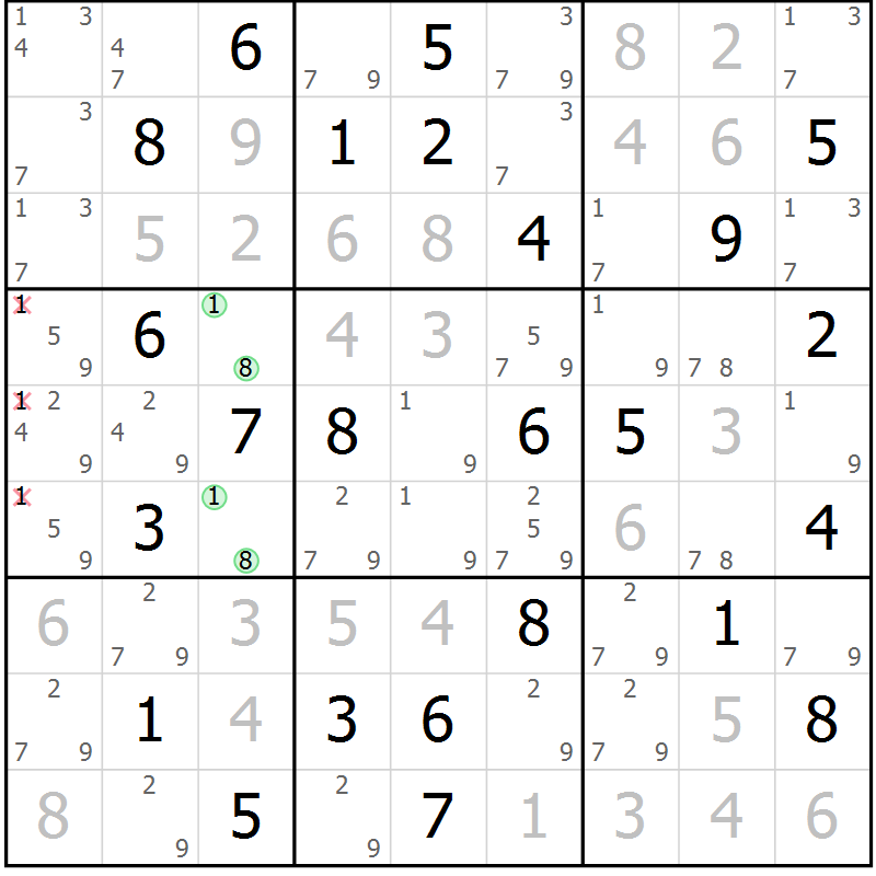 Position des candidats pour la solution de la Gr 63 page 66 du magazine de sudoku Maestro n° 100