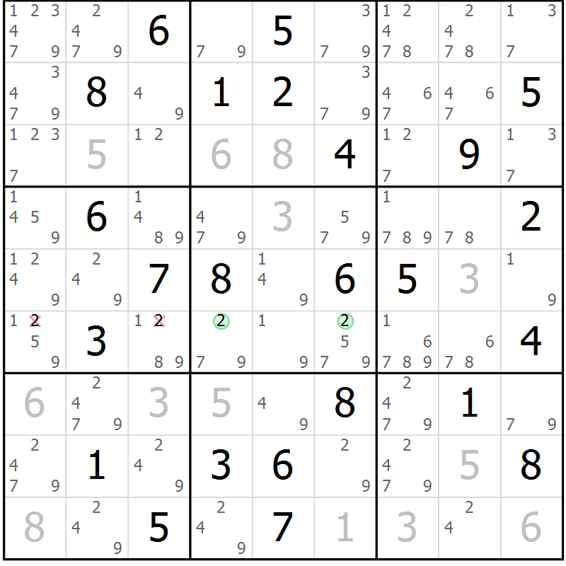 Position des candidats pour la solution de la Gr 63 page 66 du magazine de sudoku Maestro n° 100