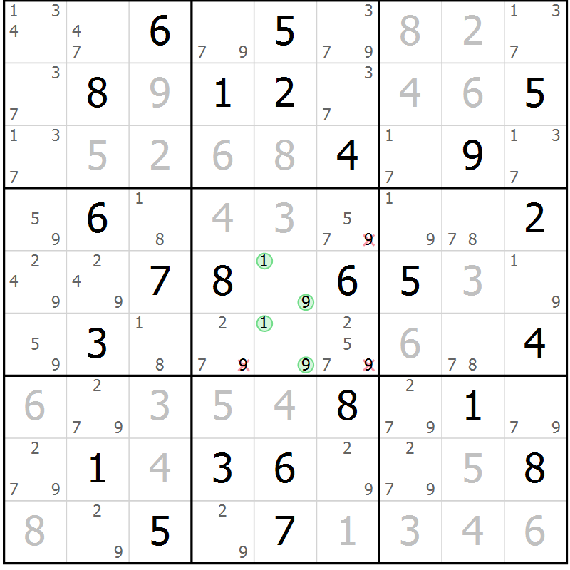 Position des candidats pour la solution de la Gr 63 page 66 du magazine de sudoku Maestro n° 100