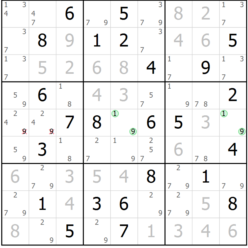 Position des candidats pour la solution de la Gr 63 page 66 du magazine de sudoku Maestro n° 100