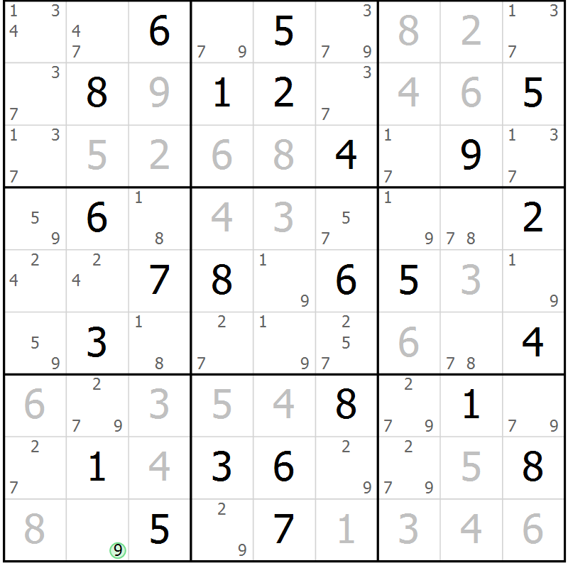 Position des candidats pour la solution de la Gr 63 page 66 du magazine de sudoku Maestro n° 100
