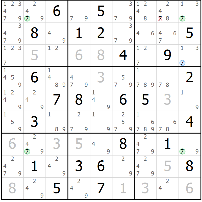 Position des candidats pour la solution de la Gr 63 page 66 du magazine de sudoku Maestro n° 100