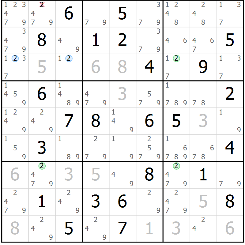 Position des candidats pour la solution de la Gr 63 page 66 du magazine de sudoku Maestro n° 100
