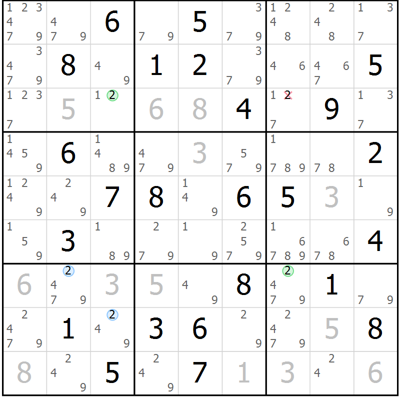 Position des candidats pour la solution de la Gr 63 page 66 du magazine de sudoku Maestro n° 100