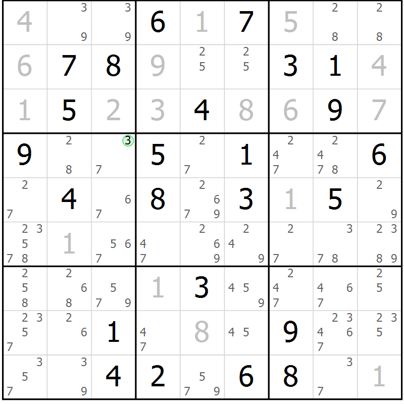 Position des candidats pour la solution de la Gr 64 page 67 du magazine de sudoku Maestro n° 100