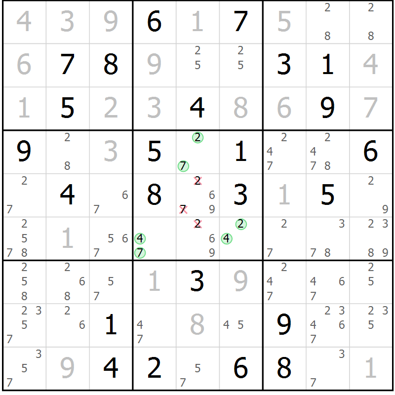 Position des candidats pour la solution de la Gr 64 page 67 du magazine de sudoku Maestro n° 100