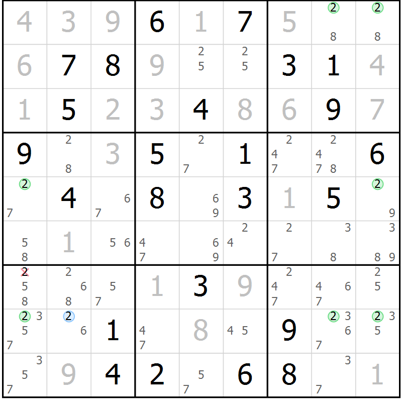 Position des candidats pour la solution de la Gr 64 page 67 du magazine de sudoku Maestro n° 100