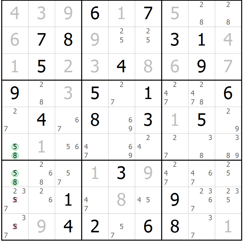 Position des candidats pour la solution de la Gr 64 page 67 du magazine de sudoku Maestro n° 100