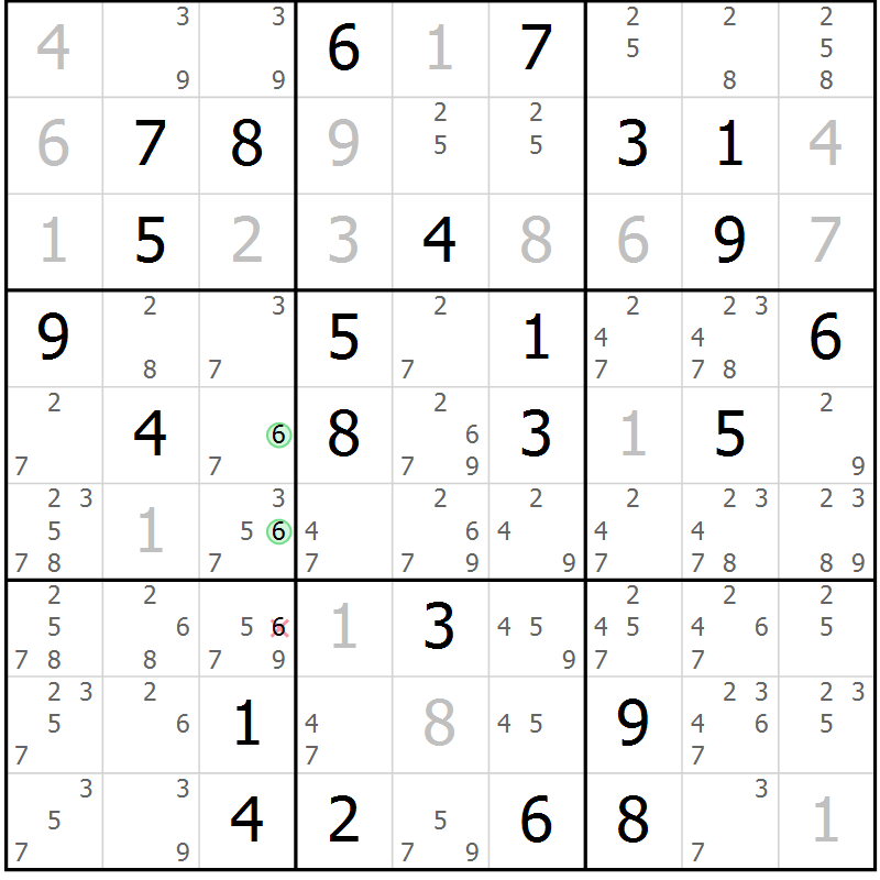 Position des candidats pour la solution de la Gr 64 page 67 du magazine de sudoku Maestro n° 100