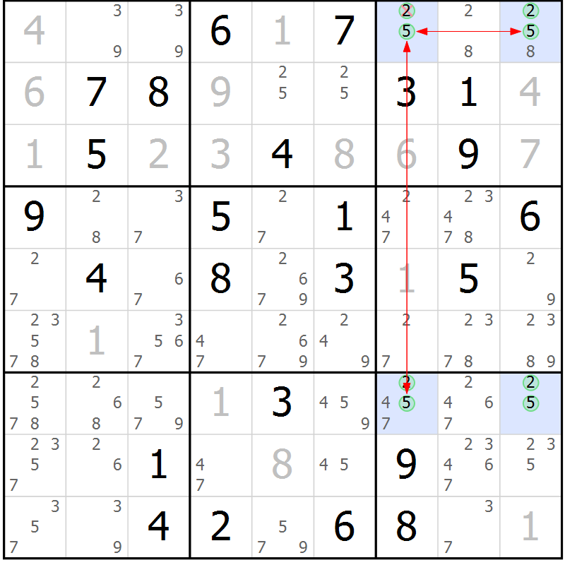 Position des candidats pour la solution de la Gr 64 page 67 du magazine de sudoku Maestro n° 100