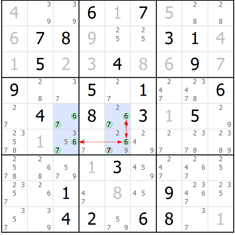 Position des candidats pour la solution de la Gr 64 page 67 du magazine de sudoku Maestro n° 100