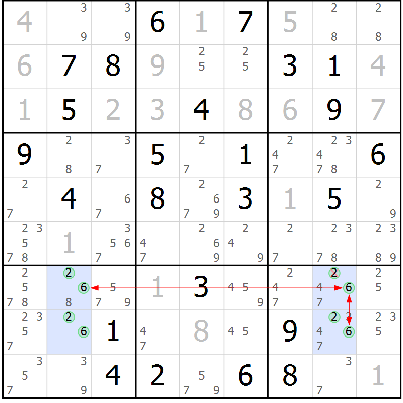 Position des candidats pour la solution de la Gr 64 page 67 du magazine de sudoku Maestro n° 100