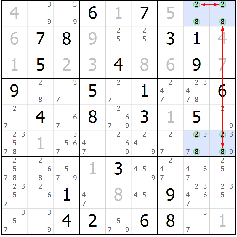 Position des candidats pour la solution de la Gr 64 page 67 du magazine de sudoku Maestro n° 100