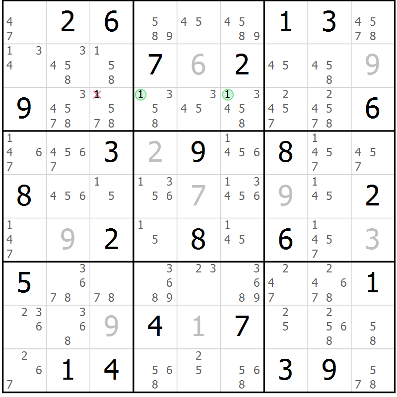 Position des candidats pour la solution de la Gr 65 page 68 du magazine de sudoku Maestro n° 100