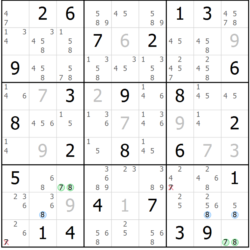 Position des candidats pour la solution de la Gr 65 page 68 du magazine de sudoku Maestro n° 100