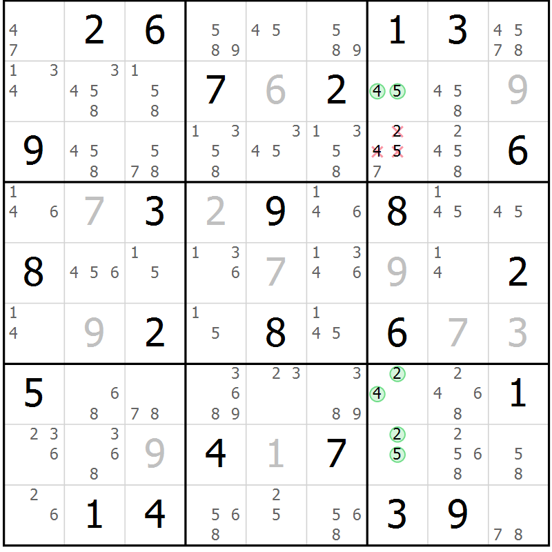 Position des candidats pour la solution de la Gr 65 page 68 du magazine de sudoku Maestro n° 100