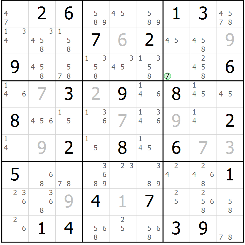 Position des candidats pour la solution de la Gr 65 page 68 du magazine de sudoku Maestro n° 100