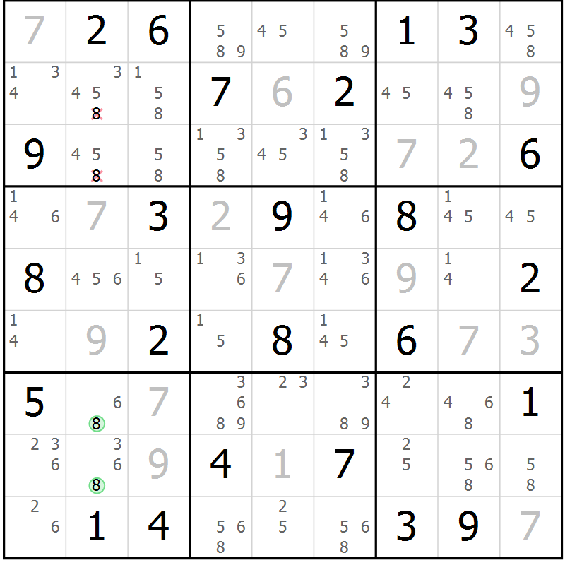 Position des candidats pour la solution de la Gr 65 page 68 du magazine de sudoku Maestro n° 100