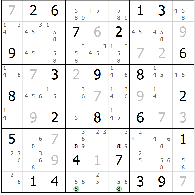 Position des candidats pour la solution de la Gr 65 page 68 du magazine de sudoku Maestro n° 100
