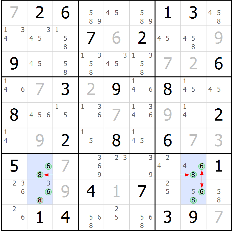 Position des candidats pour la solution de la Gr 65 page 68 du magazine de sudoku Maestro n° 100