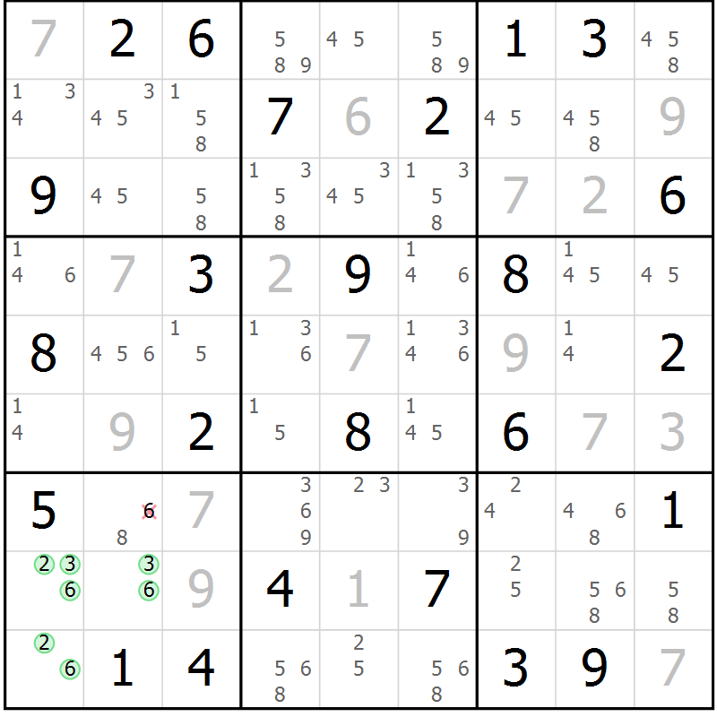 Position des candidats pour la solution de la Gr 65 page 68 du magazine de sudoku Maestro n° 100