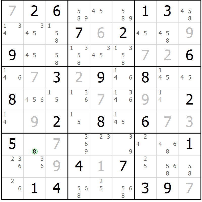 Position des candidats pour la solution de la Gr 65 page 68 du magazine de sudoku Maestro n° 100