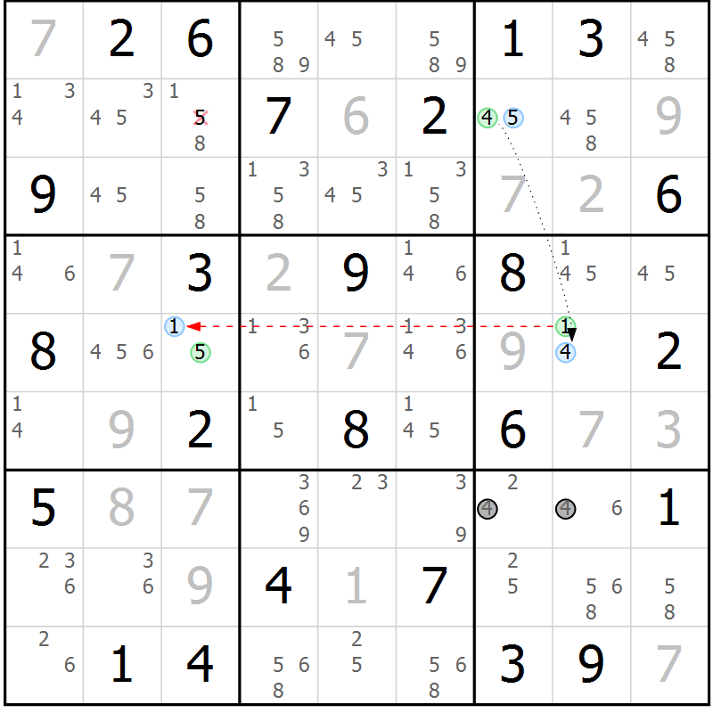 Position des candidats pour la solution de la Gr 65 page 68 du magazine de sudoku Maestro n° 100