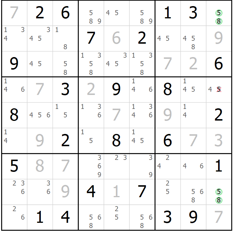 Position des candidats pour la solution de la Gr 65 page 68 du magazine de sudoku Maestro n° 100