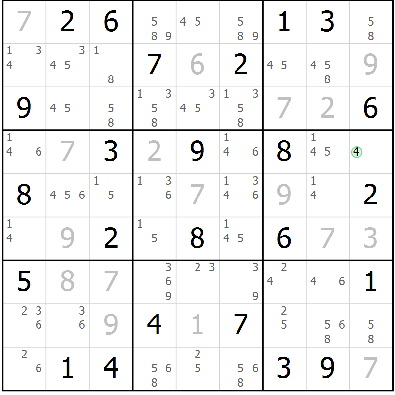 Position des candidats pour la solution de la Gr 65 page 68 du magazine de sudoku Maestro n° 100